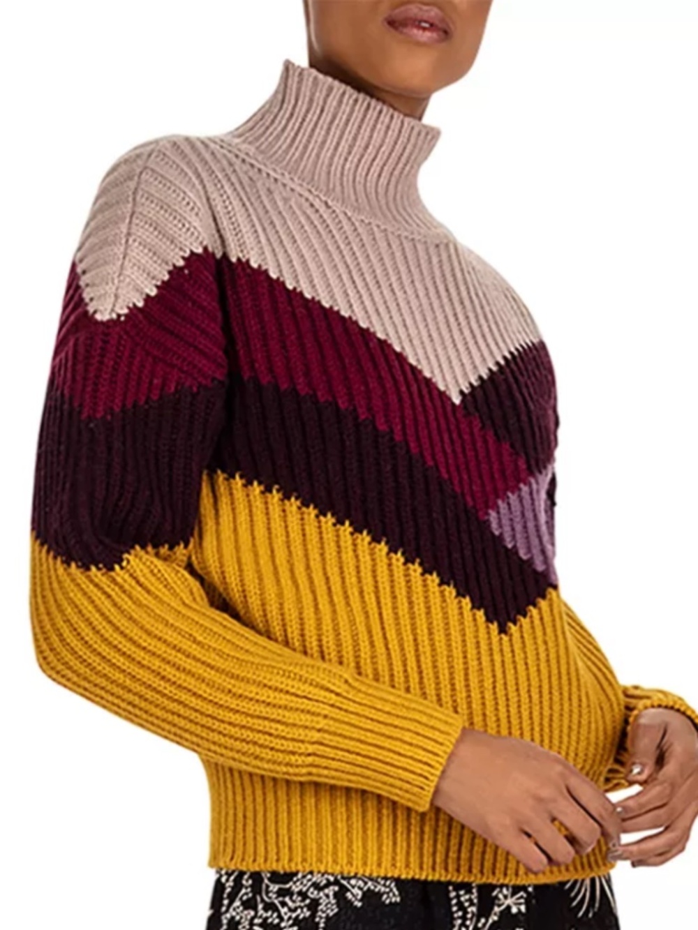ba&sh Orlando Color-Block Chunky Wool Ribbed Mock Neck Sweater Mustard Sz 1 / S